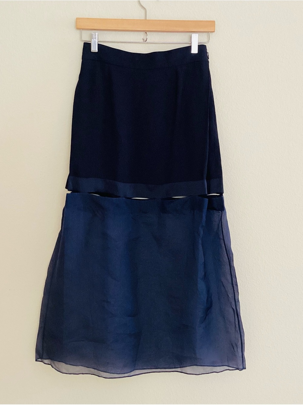 Stella McCartney Navy Sheer Overlay Midi Skirt NWT SZ 2-4/38 - Picture 3 of 8